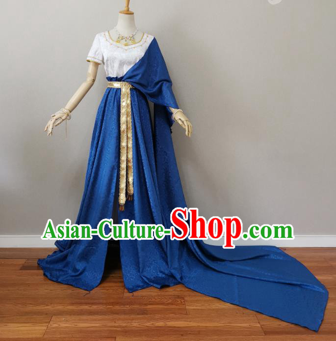 Top Cosplay Goddess Blue Dress Halloween Fancy Ball Garment Costume Magic Queen Clothing