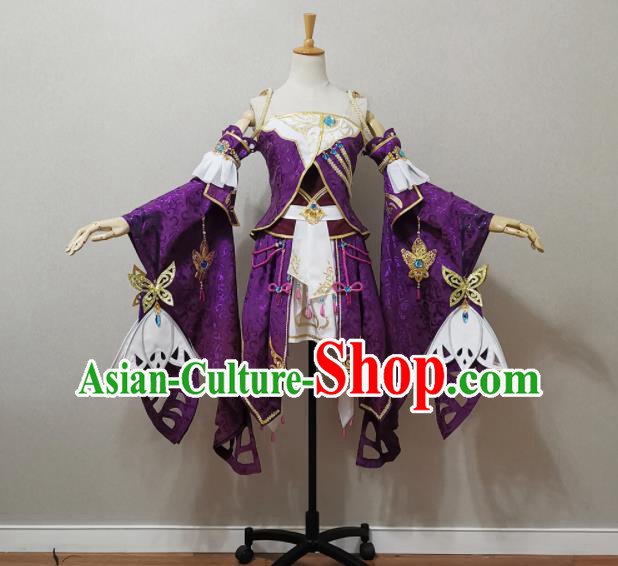 China Cosplay Fairy Garment Costumes Ancient Young Lady Purple Dress Outfits Traditional JX Online Female Swordsman Clothing