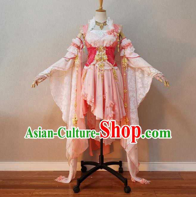 China Cosplay Fairy Princess Garment Costumes Ancient Swordswoman Pink Dress Outfits Traditional JX Online Young Lady Clothing