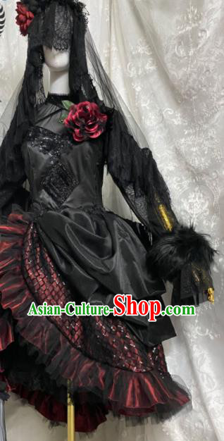 Top Halloween Fancy Ball Garment Costume Musician Girl Clothing Cosplay Young Lady Black Bubble Dress
