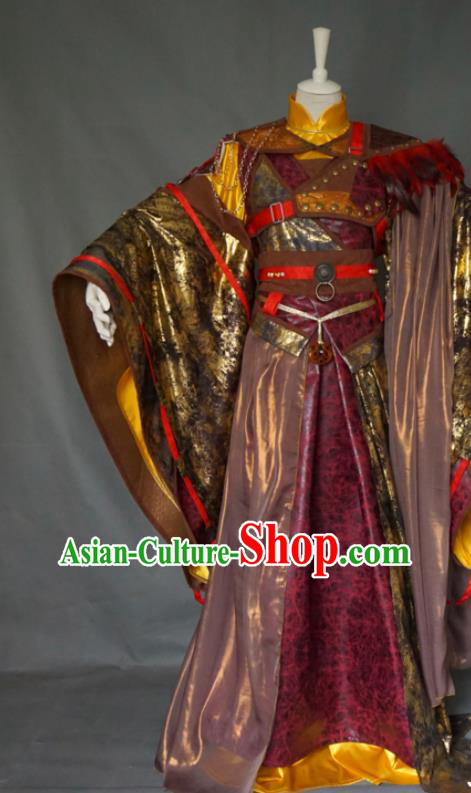 Chinese Ancient Royal King Wine Red Uniforms Traditional Puppet Show Swordsman Yi Guichen Garment Costumes Cosplay Emperor Clothing