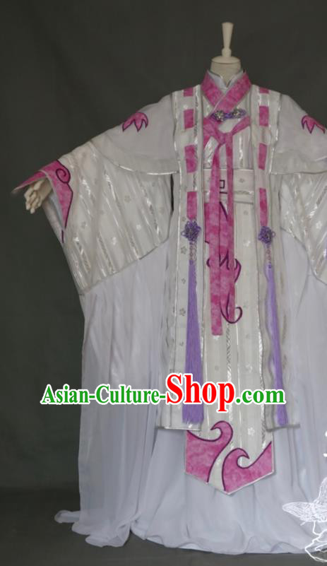 China Cosplay Swordswoman Garment Costumes Ancient Taoist Nun White Dress Outfits Traditional Puppet Show Su Huanzhen Hanfu Clothing