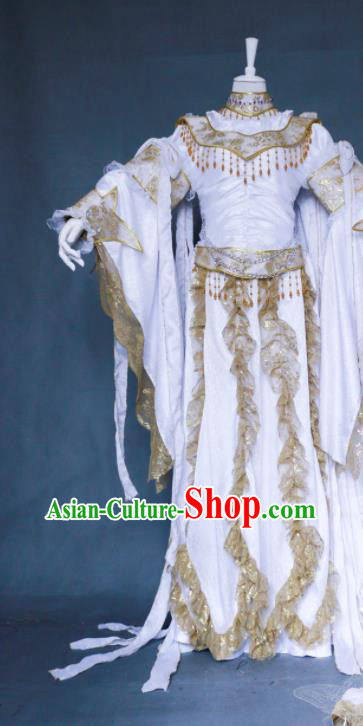 China Cosplay Fairy Princess Garment Costumes Ancient Queen White Dress Outfits Traditional Puppet Show Xiang Ling Hanfu Clothing