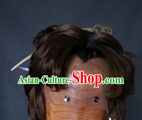 China Cosplay Swordswoman Headdress Ancient Fairy Brown Wigs and Hairpins Headpieces Traditional Puppet Show Cui Luohan Hair Accessories