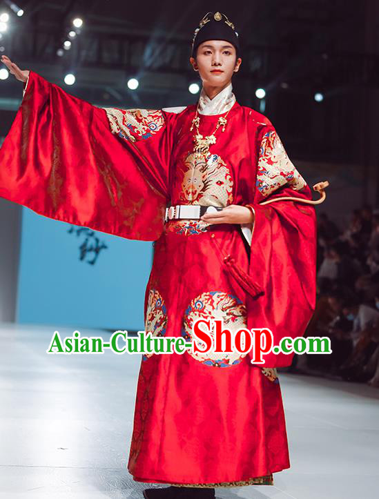 China Traditional Hanfu Red Imperial Robe Ming Dynasty Emperor Historical Clothing Ancient Royal King Garment Costume for Men