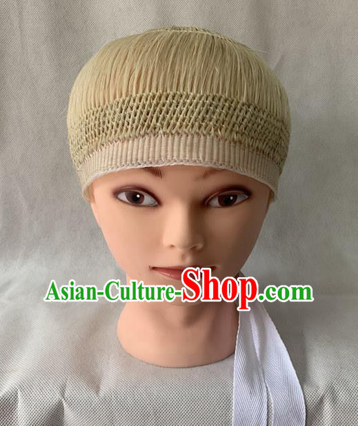 Chinese Beijing Opera Old Dame Beige Wigs Hairpieces Peking Opera Laodan Hair Accessories Traditional Opera Elderly Woman Headdress
