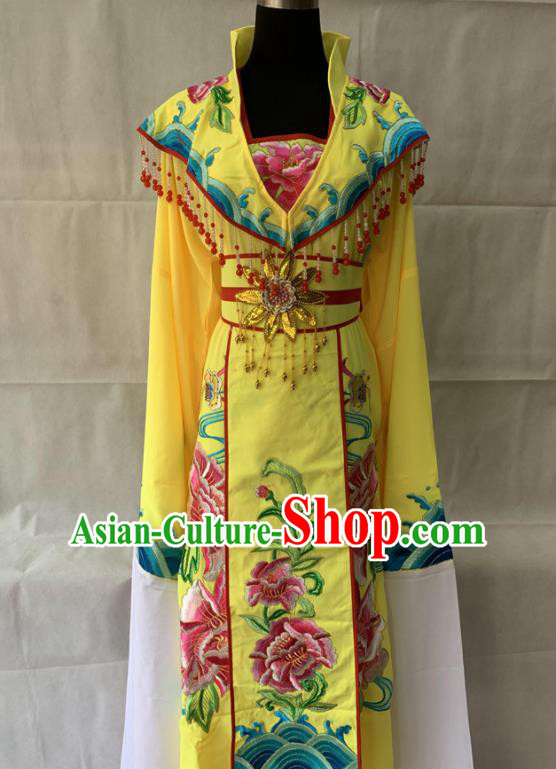 China Ancient Imperial Concubine Embroidered Clothing Beijing Opera Hua Tan Yellow Dress Outfits Traditional Opera Court Beauty Garment Costumes