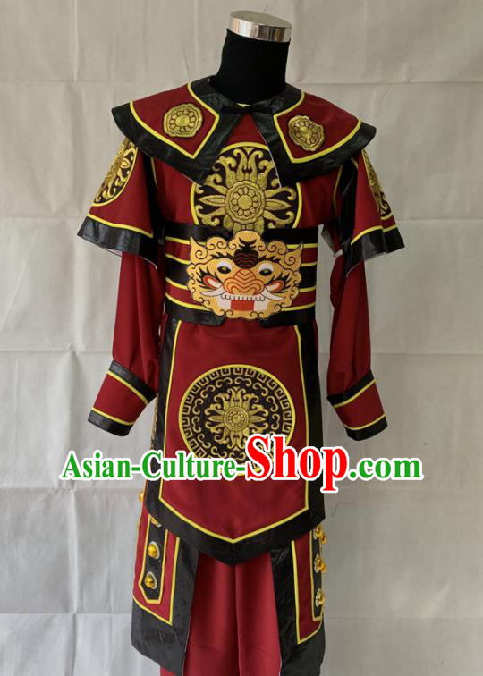 Chinese Traditional Opera General Clothing Beijing Opera Wusheng Garment Costumes Peking Opera Swordsman Wine Red Robe Uniforms