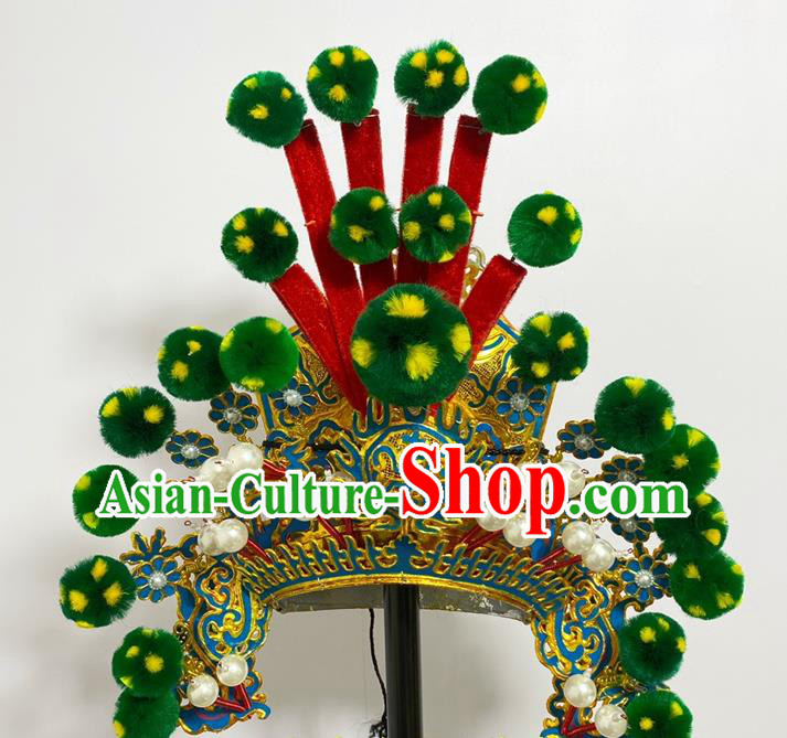 Handmade China Ancient General Hair Accessories Peking Opera Soldier Green Venonat Hat Beijing Opera Wusheng Helmet Headwear