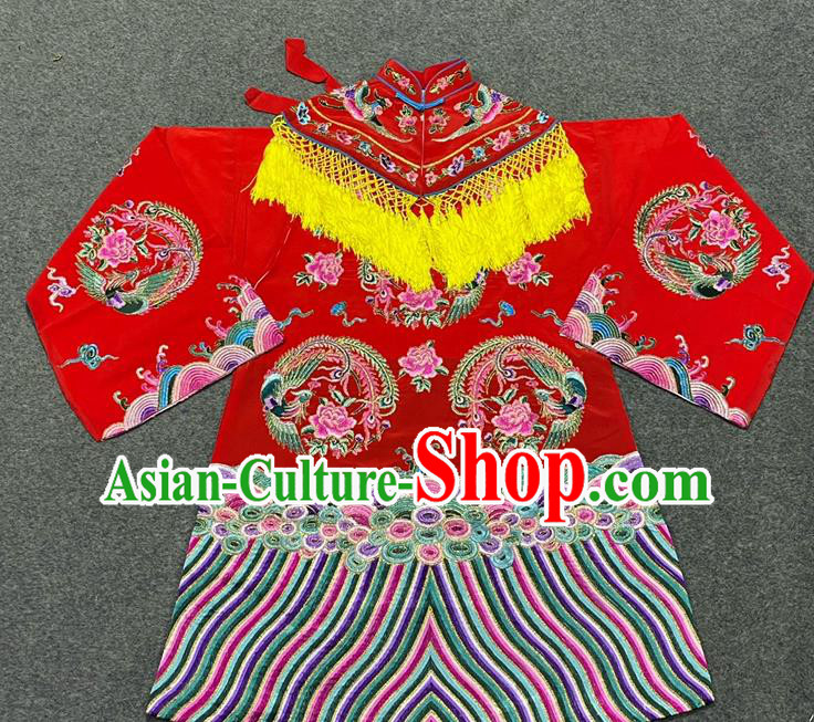 China Ancient Bride Clothing Beijing Opera Hua Tan Embroidered Red Dress Outfits Traditional Opera Wedding Garment Costumes
