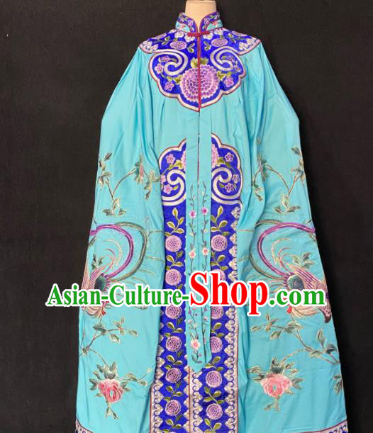 China Traditional Opera Imperial Concubine Garment Costume Ancient Princess Embroidered Mantle Clothing Beijing Opera Hua Tan Blue Cloak