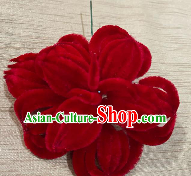 Chinese Peking Opera Imperial Concubine Hair Stick Traditional Opera Empress Red Velvet Flower Hairpin Beijing Opera Hua Tan Hair Accessories