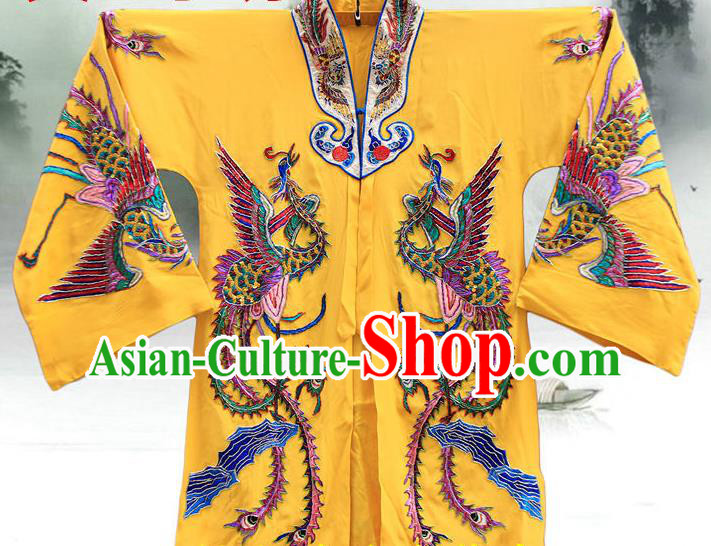 China Traditional Opera Imperial Concubine Garment Costume Ancient Palace Beauty Mantle Clothing Beijing Opera Hua Tan Embroidered Phoenix Yellow Cape