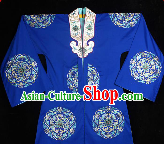 China Ancient Dowager Countess Clothing Beijing Opera Laodan Embroidered Blue Cape Traditional Opera Elderly Woman Garment Costume
