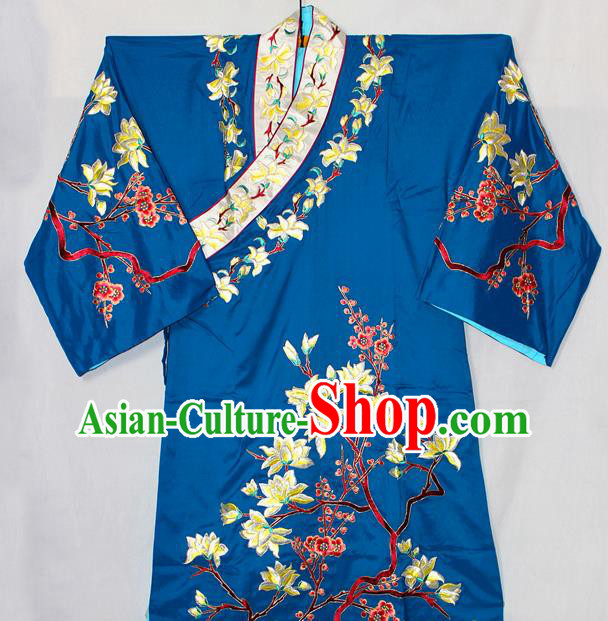 Chinese Peking Opera Young Man Embroidered Blue Robe Traditional Opera Swordsman Clothing Beijing Opera Wusheng Garment Costume