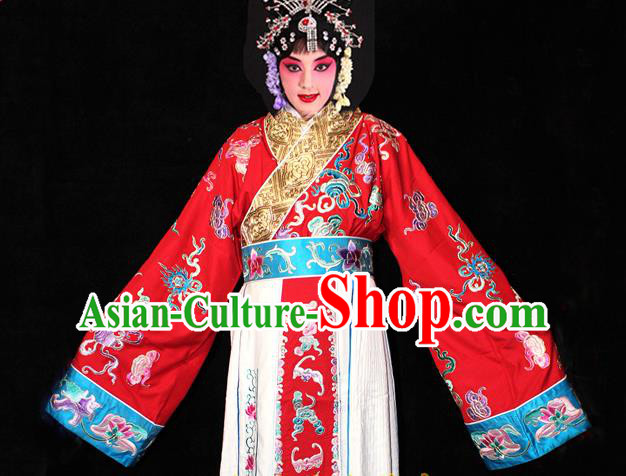 China Ancient Fairy Princess Clothing Beijing Opera Diva Embroidered Red Dress Outfits Traditional Opera Court Beauty Garment Costume