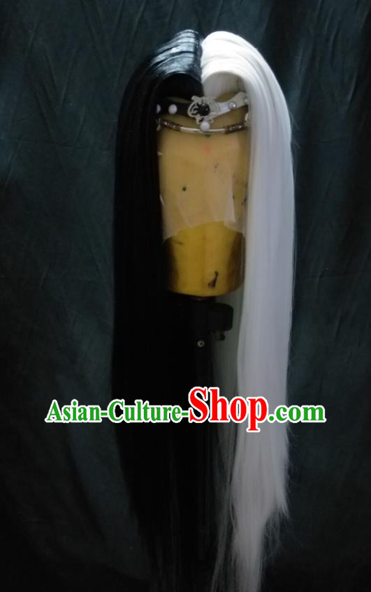Handmade China Cosplay Swordsman Hairpieces Traditional Puppet Show Taoist Headdress Ancient Chivalrous Knight Wigs Hair Accessories