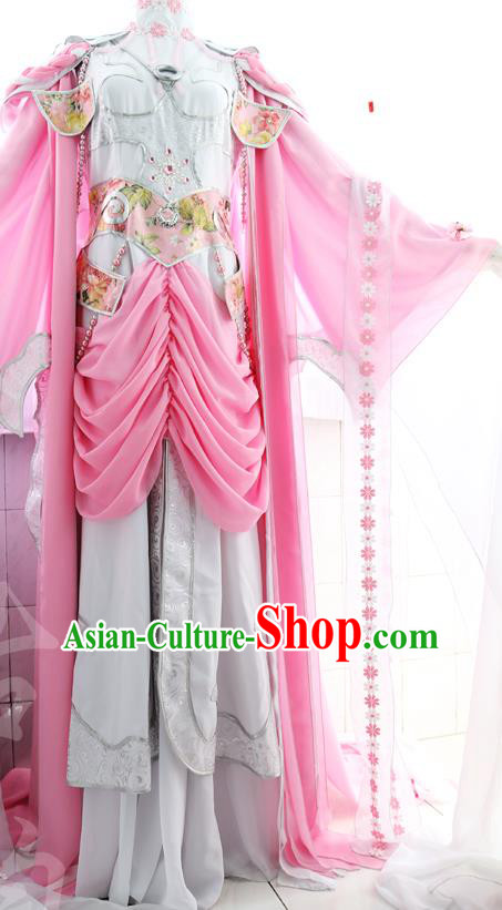 China Ancient Swordswoman Clothing Cosplay Fairy Princess Pink Dress Outfits Traditional Puppet Show Yu Qinghuan Garment Costumes