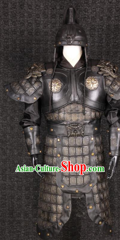 Chinese Ancient General Garment Costumes Traditional Han Dynasty Warrior Zhang Fei Armor and Helmet Set