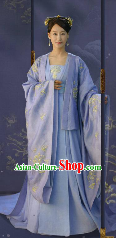 China Ancient Imperial Concubine Blue Hanfu Dress Drama The Rebel Princess Kara Wai Replica Costumes Southern and Northern Dynasties Court Clothing
