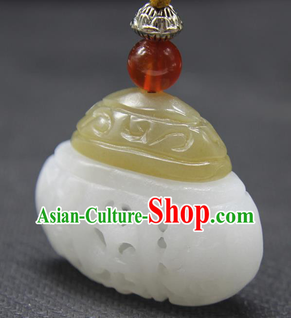 China Classical Cheongsam Jewelry Accessories Handmade Carving Hetian Jade Necklace National Jade Sachet Pendant