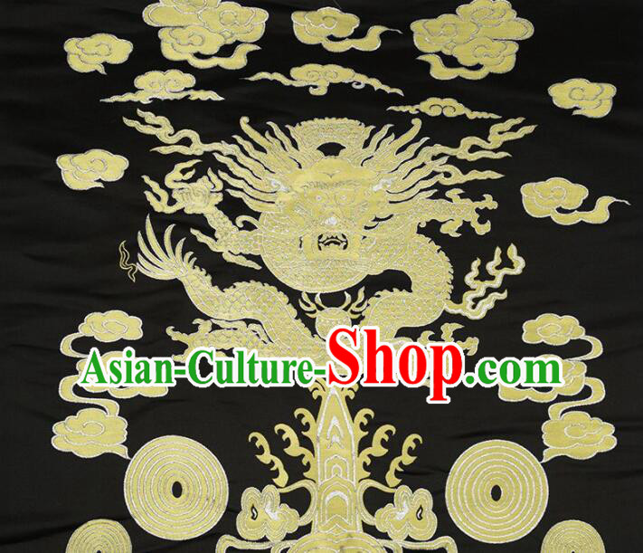 China Royal Large Dragon Pattern Design Brocade Fabric Zang Nationality Silk Fabrics Traditional Black Yunjin Drapery