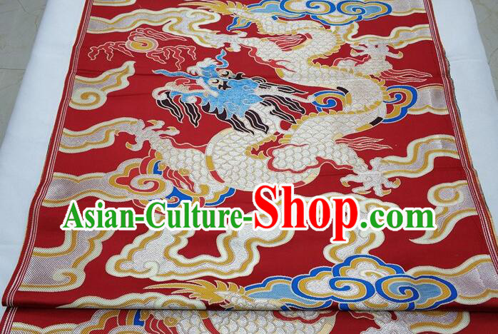 China Classical Large Dragon Pattern Red Brocade Fabric Zang Nationality Design Silk Fabrics Traditional Royal Red Yunjin Drapery