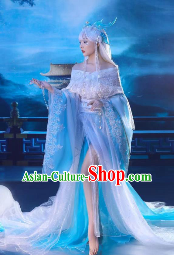 Chinese Ancient Fairy Garment Costumes Traditional Goddess Clothing Cosplay Dragon Girl Blue Dress