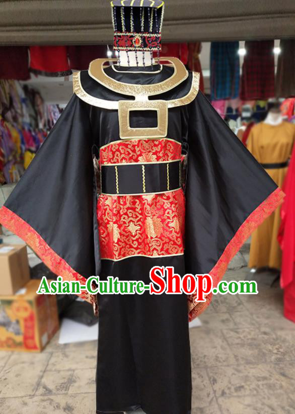 Chinese Cosplay Yama Clothing 1986 Journey to the West Hell King Black Costumes and Headwear Complete Set