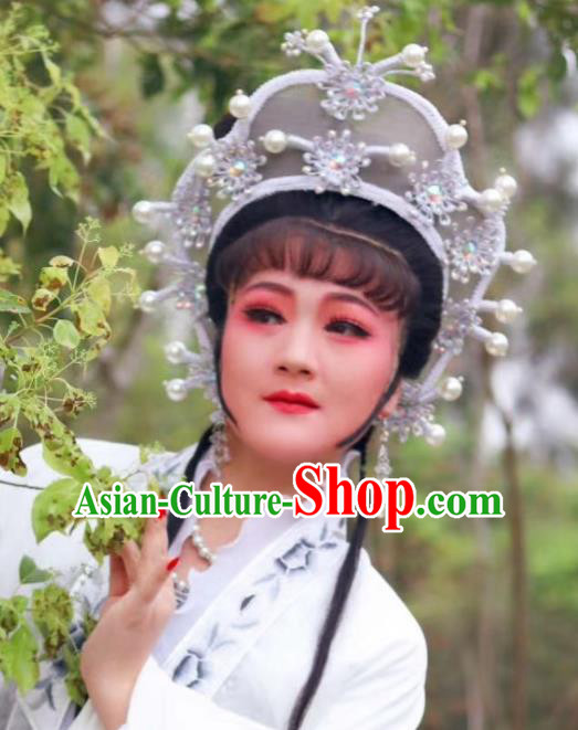 Chinese Beijing Opera Hua Tan Hair Crown Traditional Opera Bai Suzhen Hair Accessories Shaoxing Opera Actress Headdress