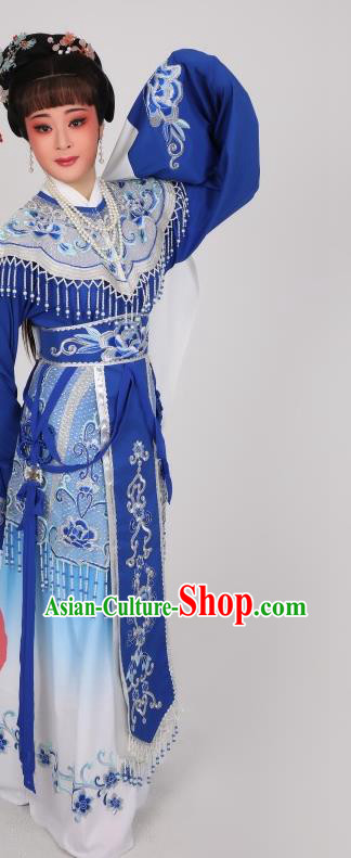 China Peking Opera Princess Garment Costume Ancient Royal Empress Clothing Shaoxing Opera Diva Deep Blue Dress
