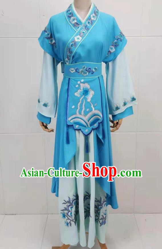 China Peking Opera Actress Costume Ancient Palace Maid Clothing Shaoxing Opera Young Lady Blue Dress
