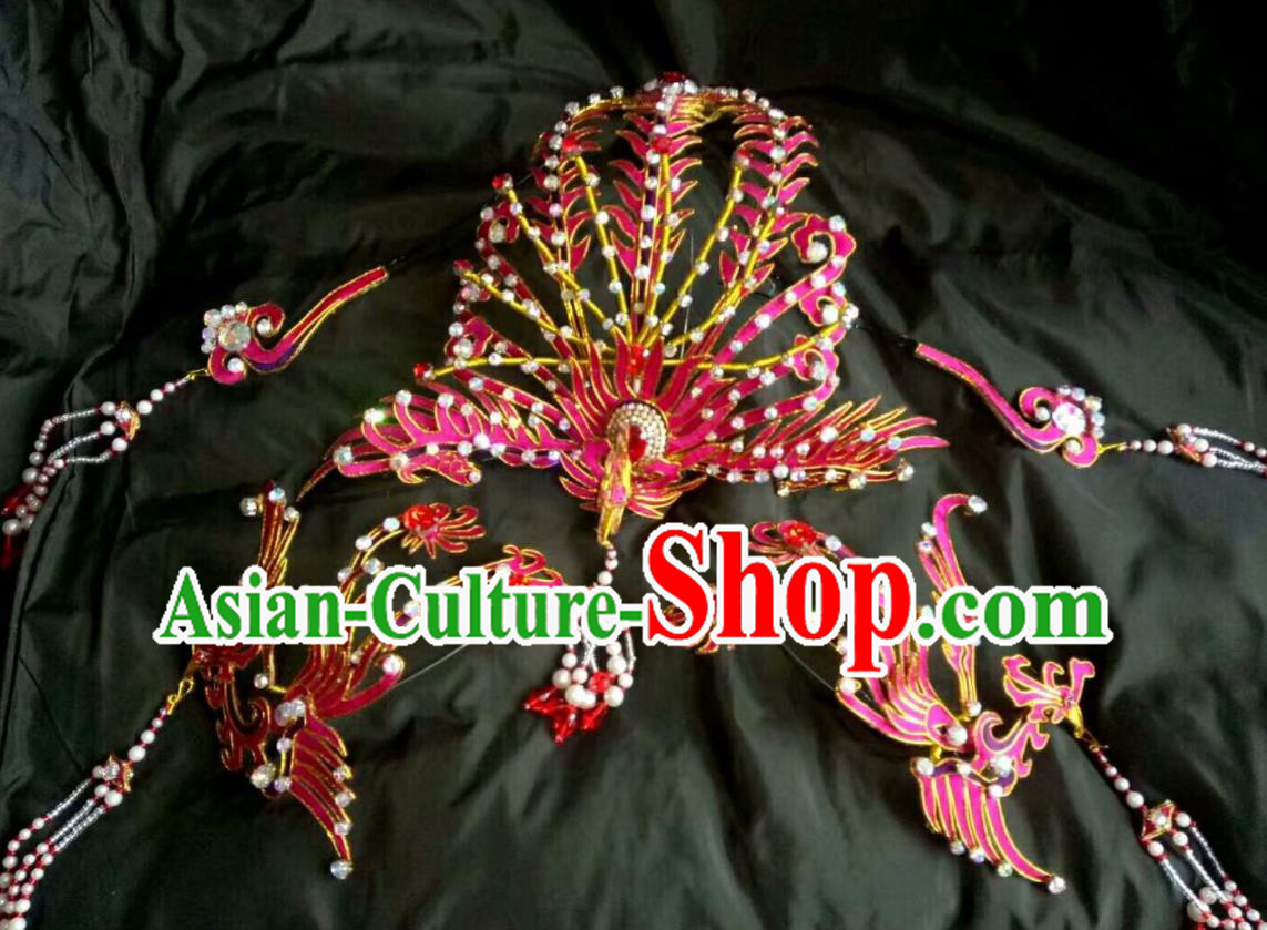 Chinese Traditional Opera Hair Accessories Shaoxing Opera Princess Headdress Beijing Opera Hua Tan Rosy Phoenix Hairpins