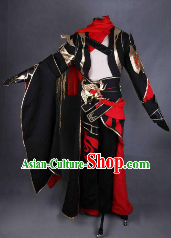 Chinese Game Meng Jian Ji Apparel Ancient Young Hero Garment Costumes Cosplay Swordsman Black Clothing