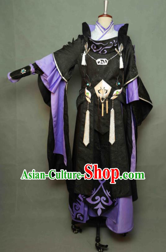 Chinese Cosplay Swordsman Black Clothing Game Jian Xia Qing Yuan Knight Apparel Ancient Young Hero Garment Costumes