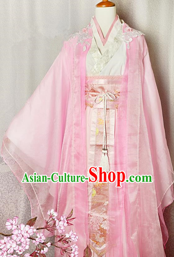 Chinese Ancient Goddess Clothing Traditional Pink Hanfu Dress Cosplay Princess Garment Costumes