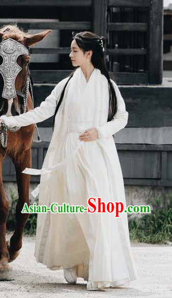 Sword Snow Stride Chinese Ancient Swordswoman White Dress Costumes Young Lady Clothing TV Series Jiang Ni Replica Garments