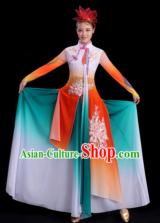 Chinese Umbrella Dance Gradient Red Dress Classical Dance Clothing Ancient Fairy Dance Garment Costumes