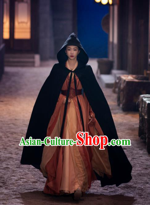Wuxia TV Series Qie Shi Tian Xia Replica Costume Chinese Ancient Female Swordsman Black Mantle for Women