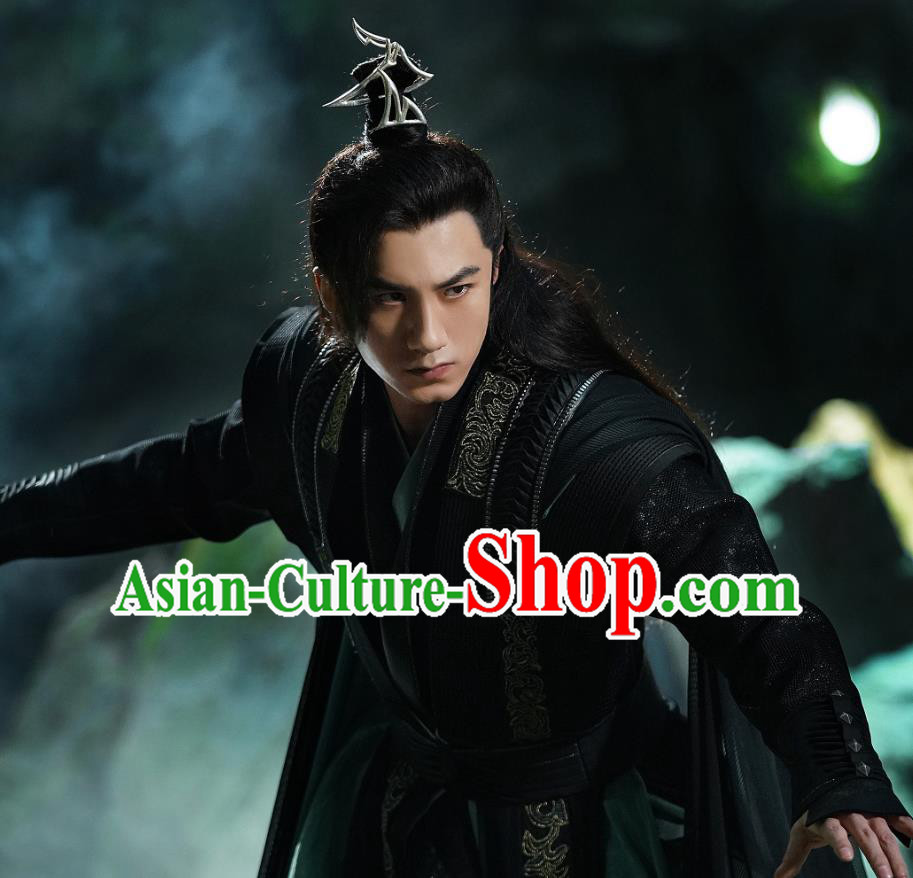 Chinese Young Lord Black Apparel Xian Xia TV Series The Blue Whisper Lin Hao Qing Garment Costumes Ancient Swordsman Clothing