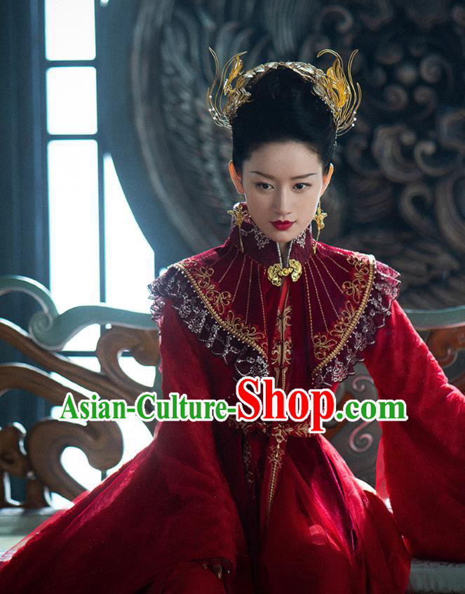 Chinese Ancient Goddess Red Dress Clothing Young Beauty Apparel Xian Xia TV Series The Blue Whisper Cruel Princess Shunde Garment Costumes