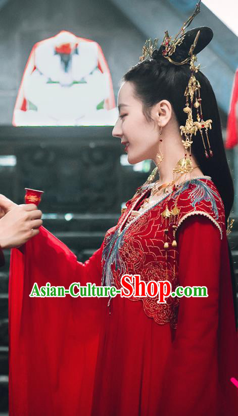 Chinese Xian Xia TV Series Wedding Dress Apparel The Blue Whisper Ji Yun He Red Garment Costumes Ancient Queen Clothing