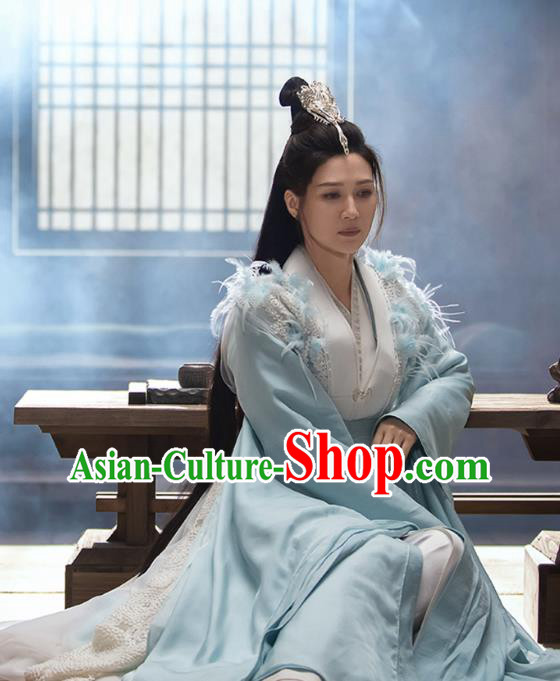 The Blue Whisper Goddess Garment Costumes Chinese Ancient Female Swordsman Clothing Xian Xia TV Series Fairy Light Blue Dresses