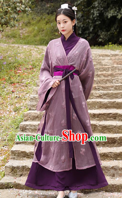 Chinese Jin Dynasty Young Beauty Purple Dress Ancient TV Series Swordswoman Clothing Traditional Xian Xia Heroine Costume