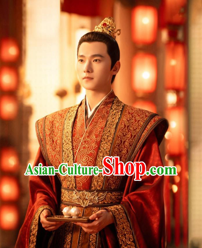 Chinese Wedding Garment Costumes Ancient Royal Prince Clothing Wuxia TV Series Qie Shi Tian Xia Feng Lan Xi Red Dresses and Headpieces
