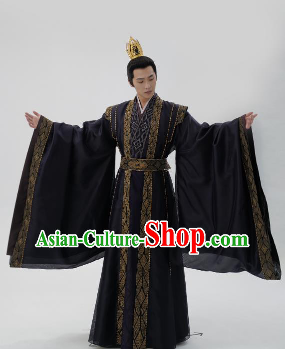 Chinese Wuxia King Black Dresses TV Series Qie Shi Tian Xia Feng Lan Xi Garment Costumes Ancient Royal Prince Clothing