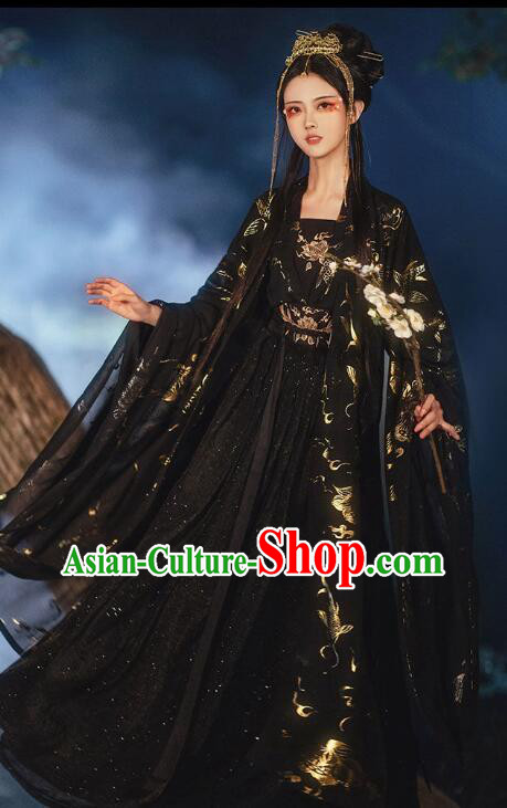 Chinese Traditional Garment Costumes Ancient Princess Hanfu Clothing Tang Dynasty Black Ruqun Dresses