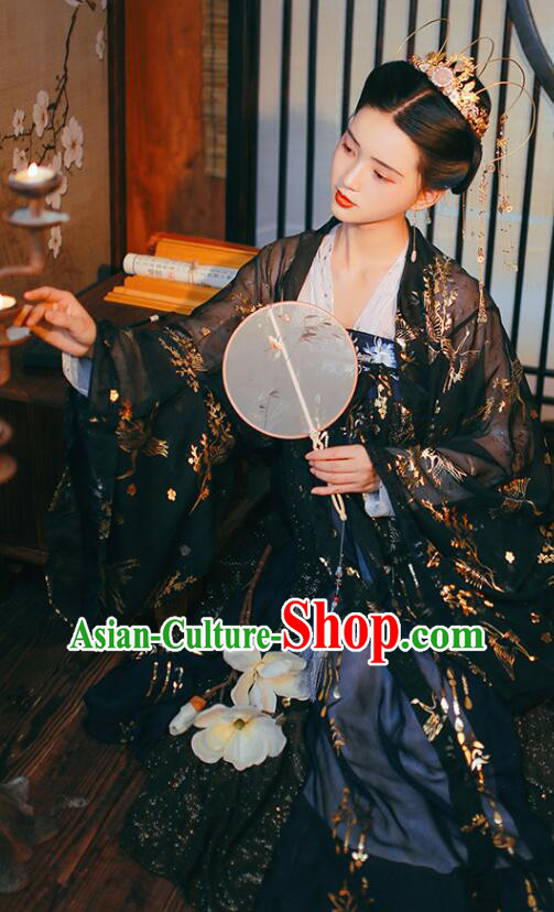 Chinese Ancient Princess Hanfu Clothing Tang Dynasty Ruqun Black Dresses Traditional Garment Costumes