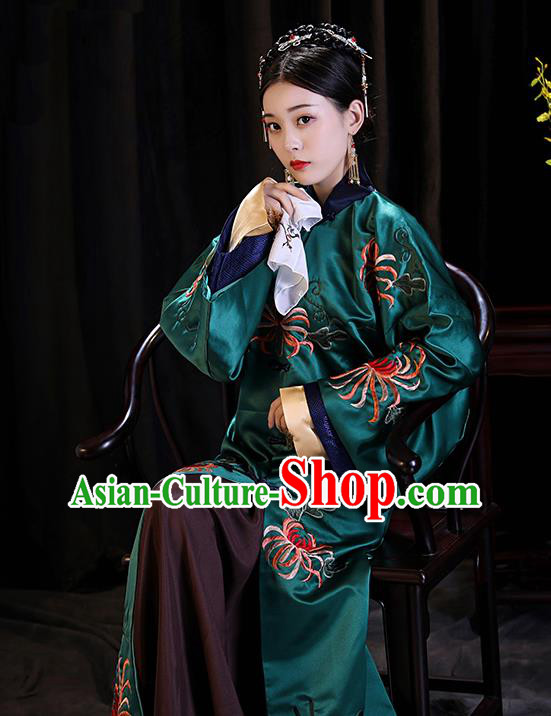 Chinese TV Series Story of Yanxi Palace Gao Ning Xin Green Dress Qing Dynasty Court Woman Garment Costumes Ancient Imperial Consort Clothing