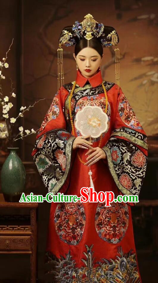 Chinese Ancient Empress Red Dresses Traditional Wedding Clothing Qing Dynasty Imperial Consort Garment Costumes